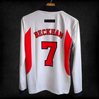 England David Beckham #7 Retro Long Sleeve Jersey – Classic White Edition