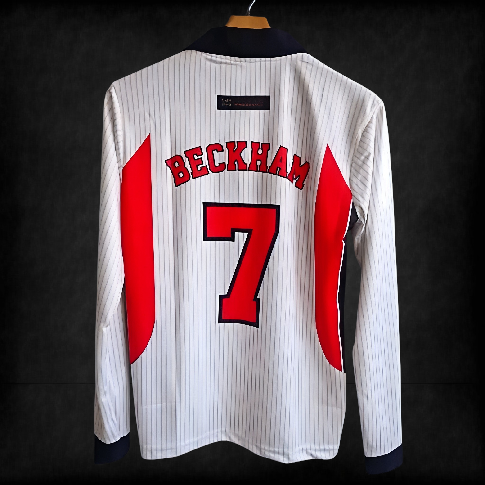 England David Beckham #7 Retro Long Sleeve Jersey – Classic White Edition