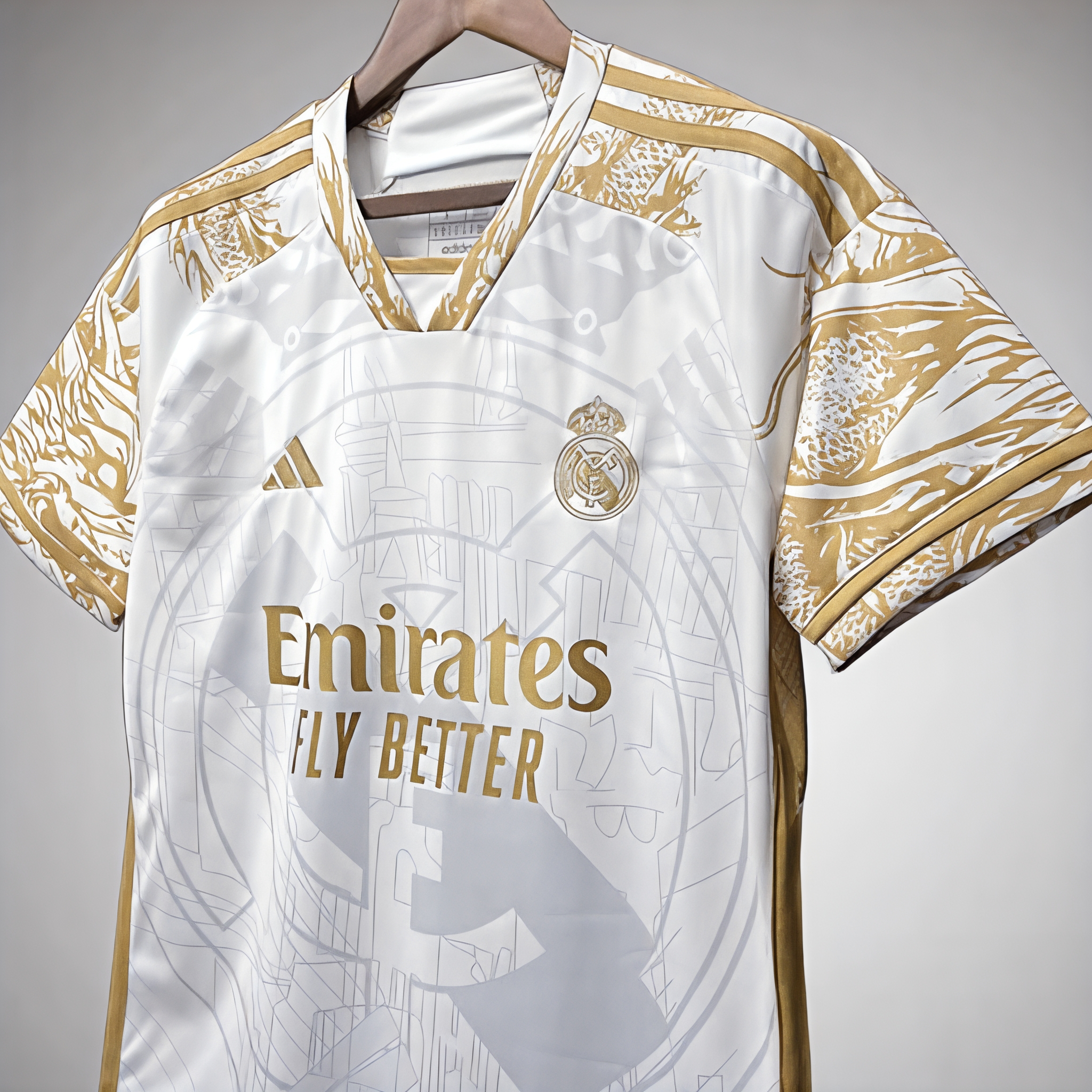 Real Madrid Jersey – White & Gold Edition ⚪✨