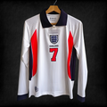 England David Beckham #7 Retro Long Sleeve Jersey – Classic White Edition