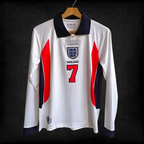 England David Beckham #7 Retro Long Sleeve Jersey – Classic White Edition
